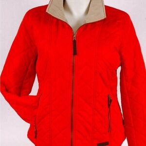 G.H. Bass & Co. Red Quilted Puffer Jacket with Tan Collar